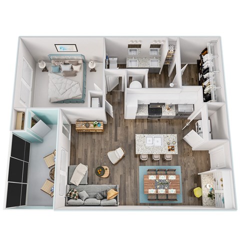 Floor plan for 1 bed, 1 bath, 929 sqft